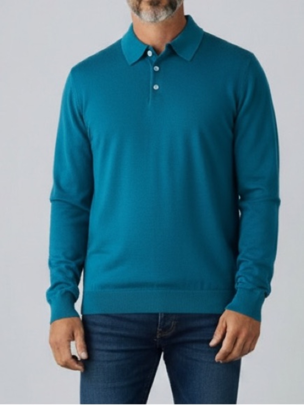 Brooks Brothers Mens XL Teal Blue Silk Cotton Knit Long Sleeve Polo Sweater